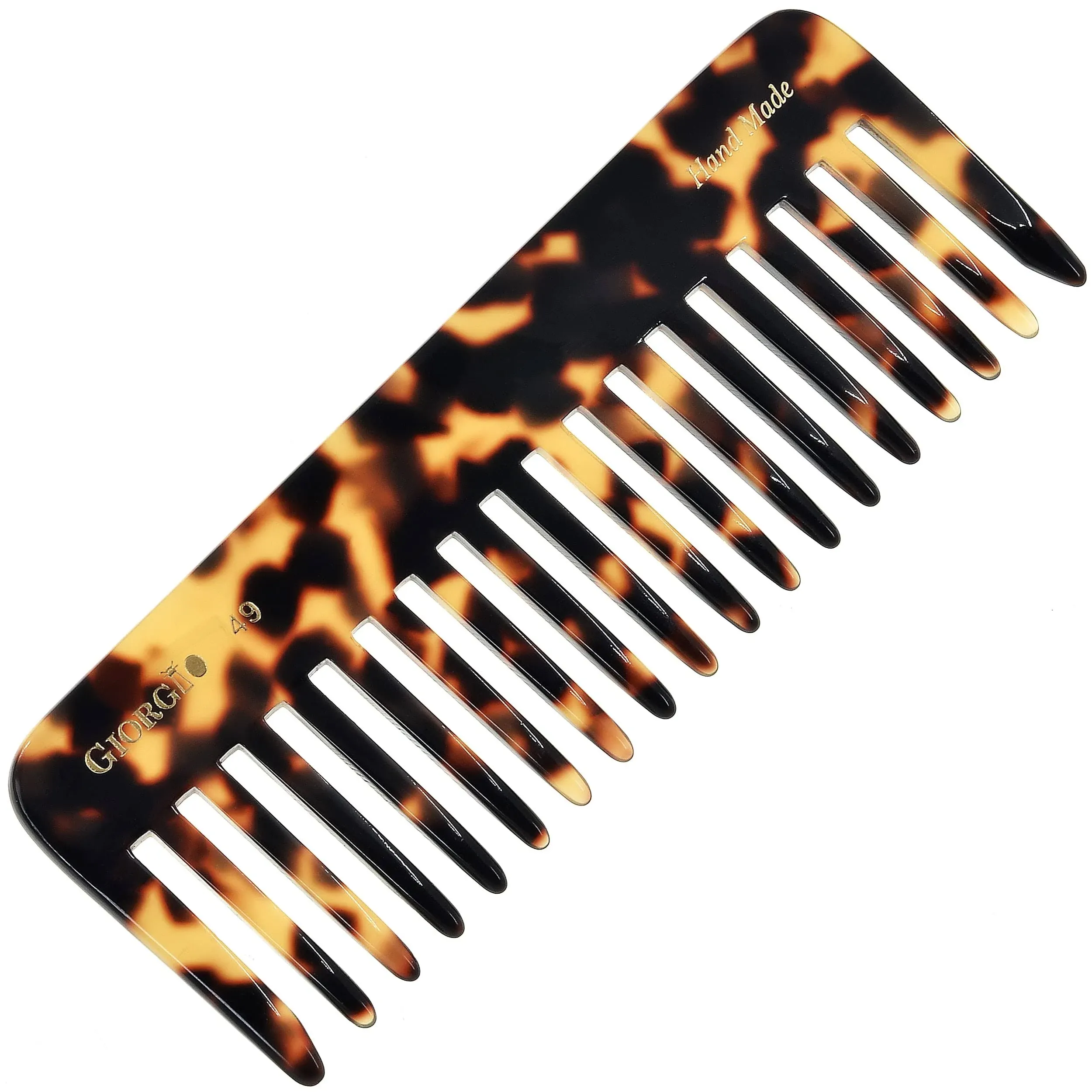 Giorgio G49 Graphite Large 5.75 Inch Hair Detangling Comb, Wide Teeth for Thick Curly Wavy Hair. Long Hair Detangler Comb For Wet and Dry. Handmade of Quality Cellulose, Saw-Cut, Hand Polished