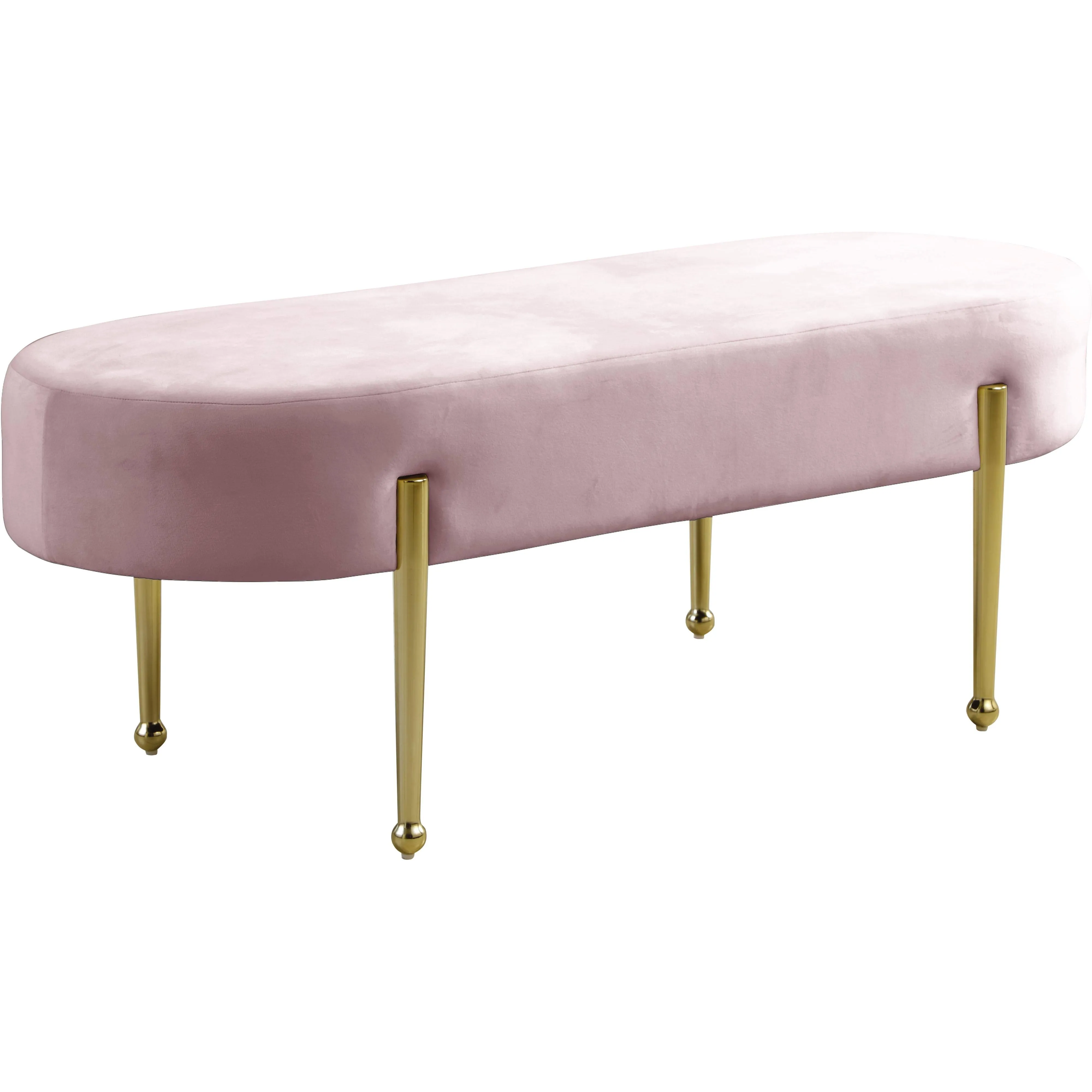 Meridian Furniture Gia Collection Modern | Contemporary Velvet Upholstered Bench with Sturdy Metal Legs in Rich Gold Finish, Pink, 47.5" W x 18" D x 18" H