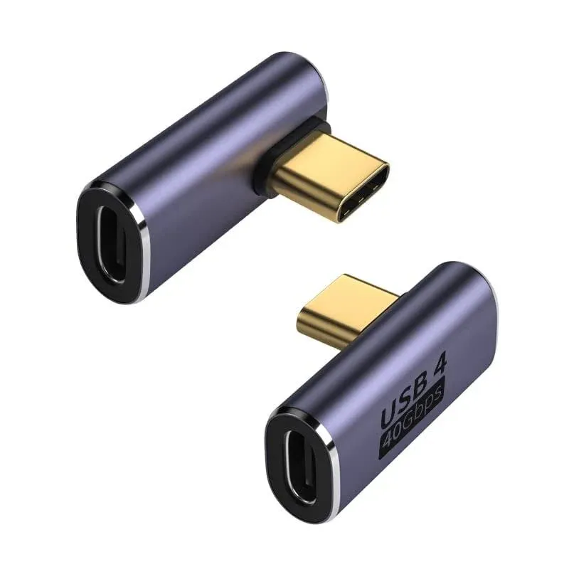 AreMe 90 Degree USB-C Male to USB-C Female Adapter (2 Pack), Type-C Up and Down Right Angle 40Gbps PD 100W Fast Charging Connector for Steam Deck, Switch, Laptop, MacBook Pro/Air, Tablet and Phone