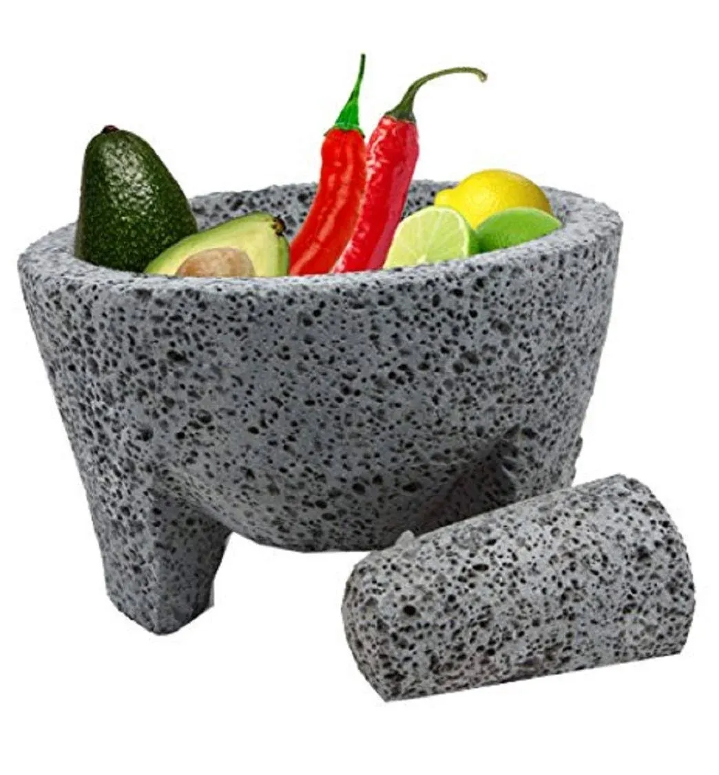 OUTASIGHT Molcajete Authentic Handmade Mexican Mortar and Pestle 8.5&#034;