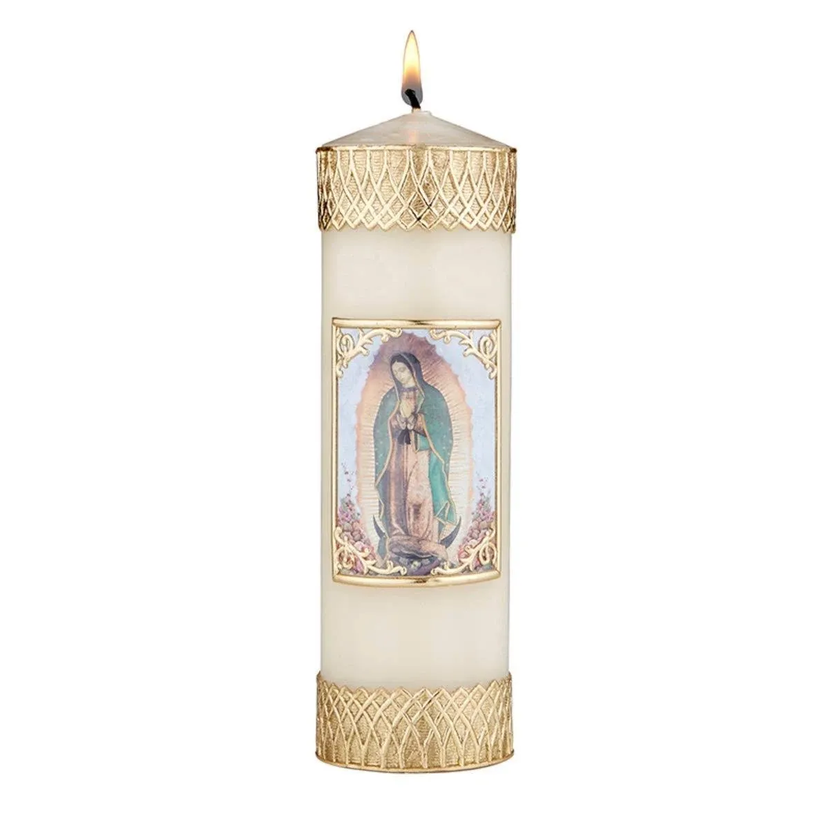 7 3/4&#034; H, Wax Devotional Candle Our Lady of Guadalupe