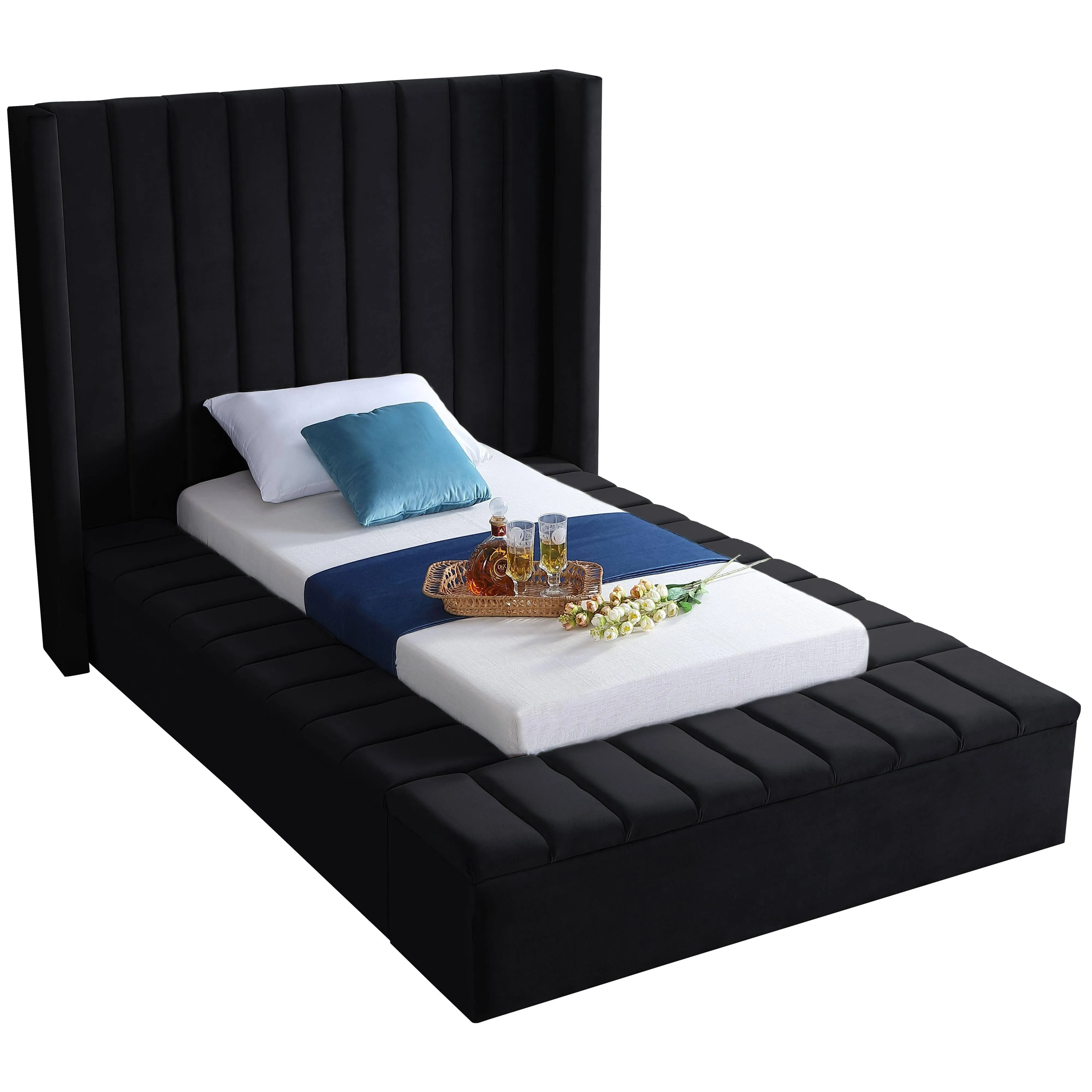 Meridian Furniture Kiki Black Velvet Twin Bed