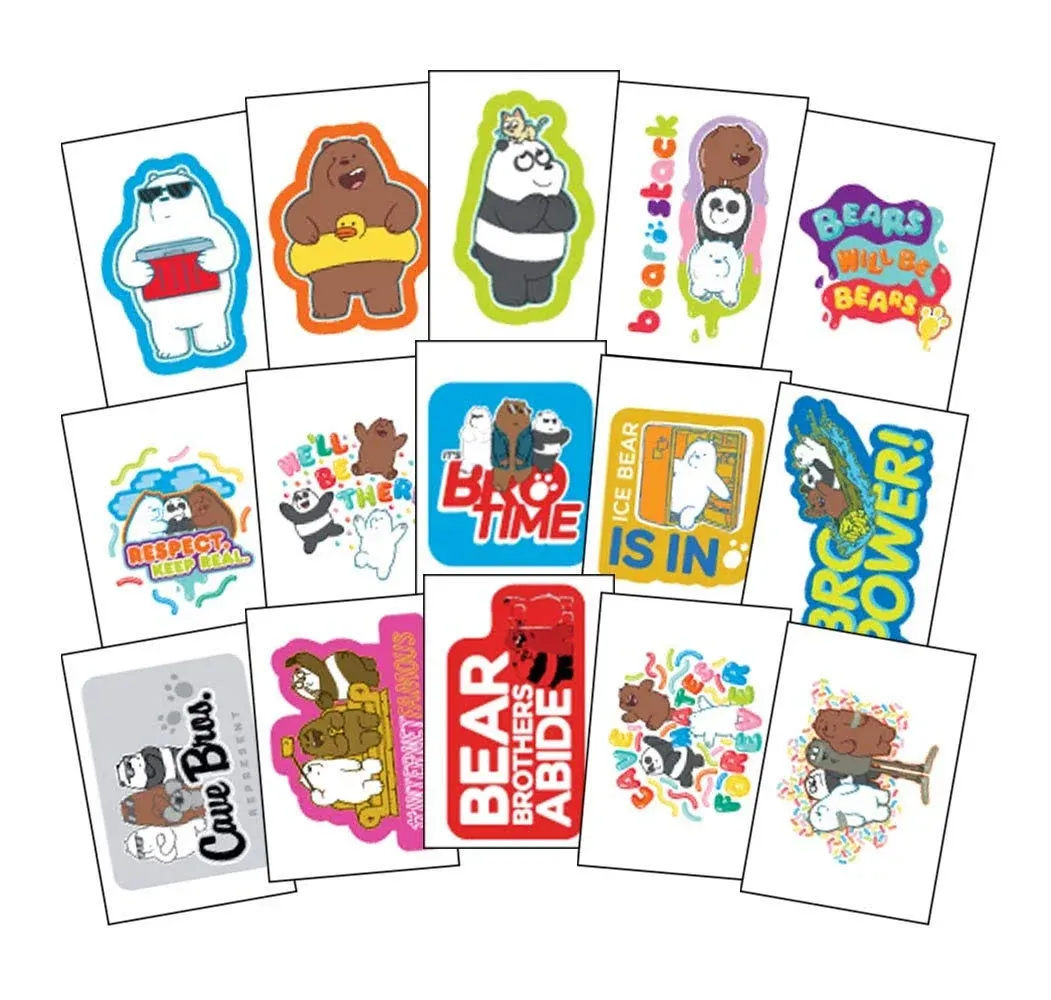 We Bare Bears Stickers - Full Set of 15 Vending Sticker Sheets - Featuring Grizzly, Panda and Ice Bear