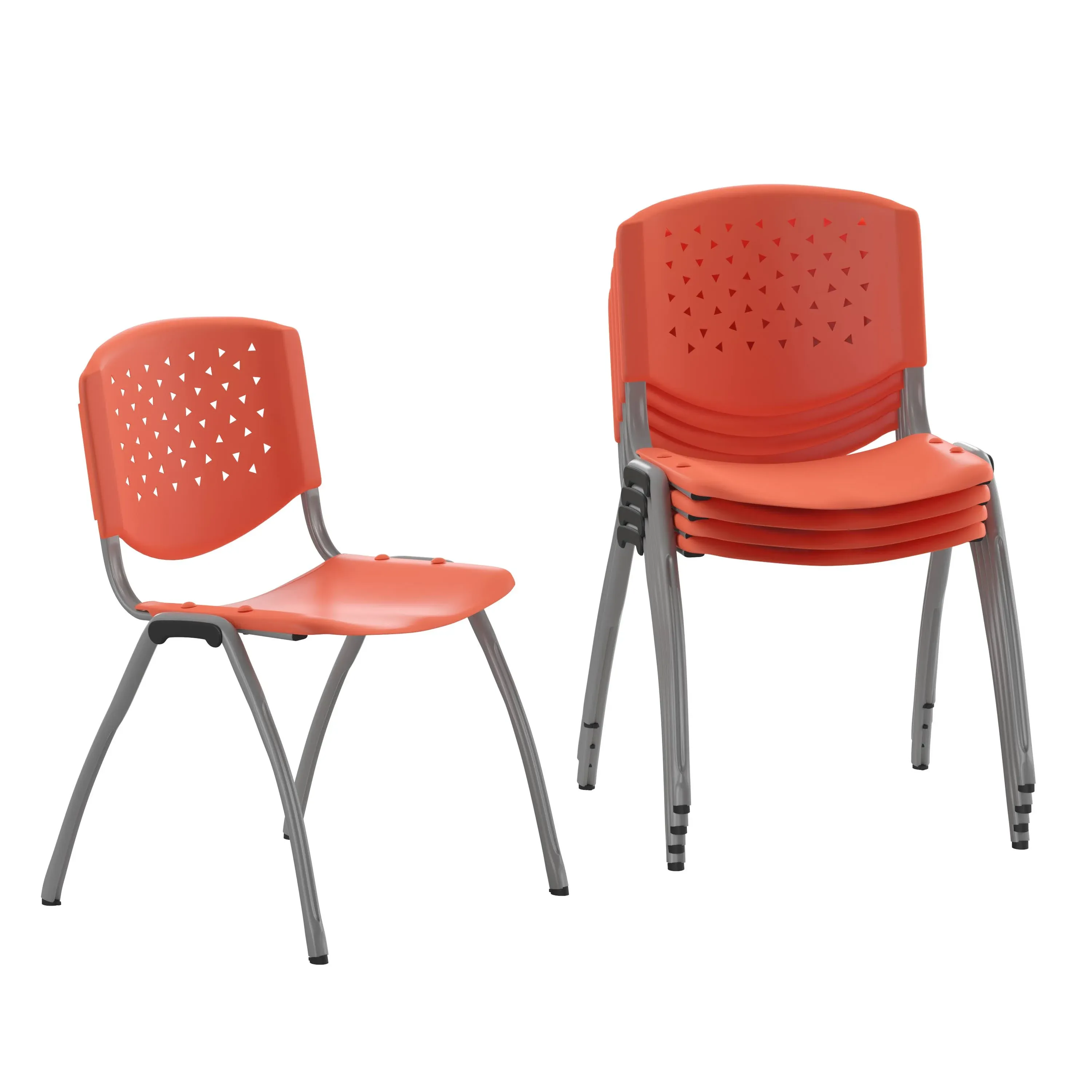 Flash Furniture HERCULES -5 Pack 880 lb. Capacity Orange Plastic Stack Chair | Comfortable Seating with Durable Design