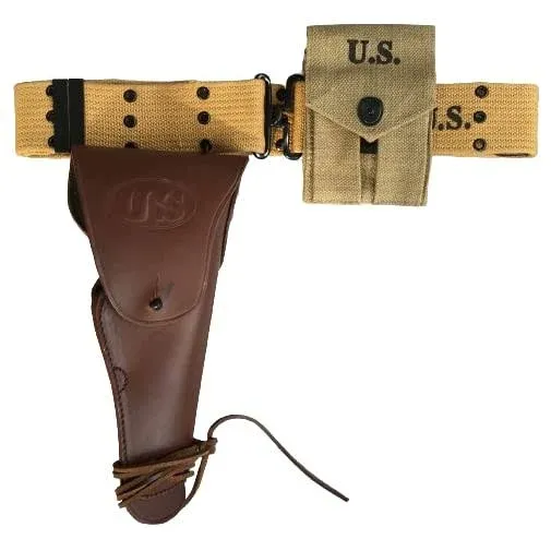 M1936 Webbing Canvas Pistol Belt with M1911 Colt Holster and .45 Magazine Pouch