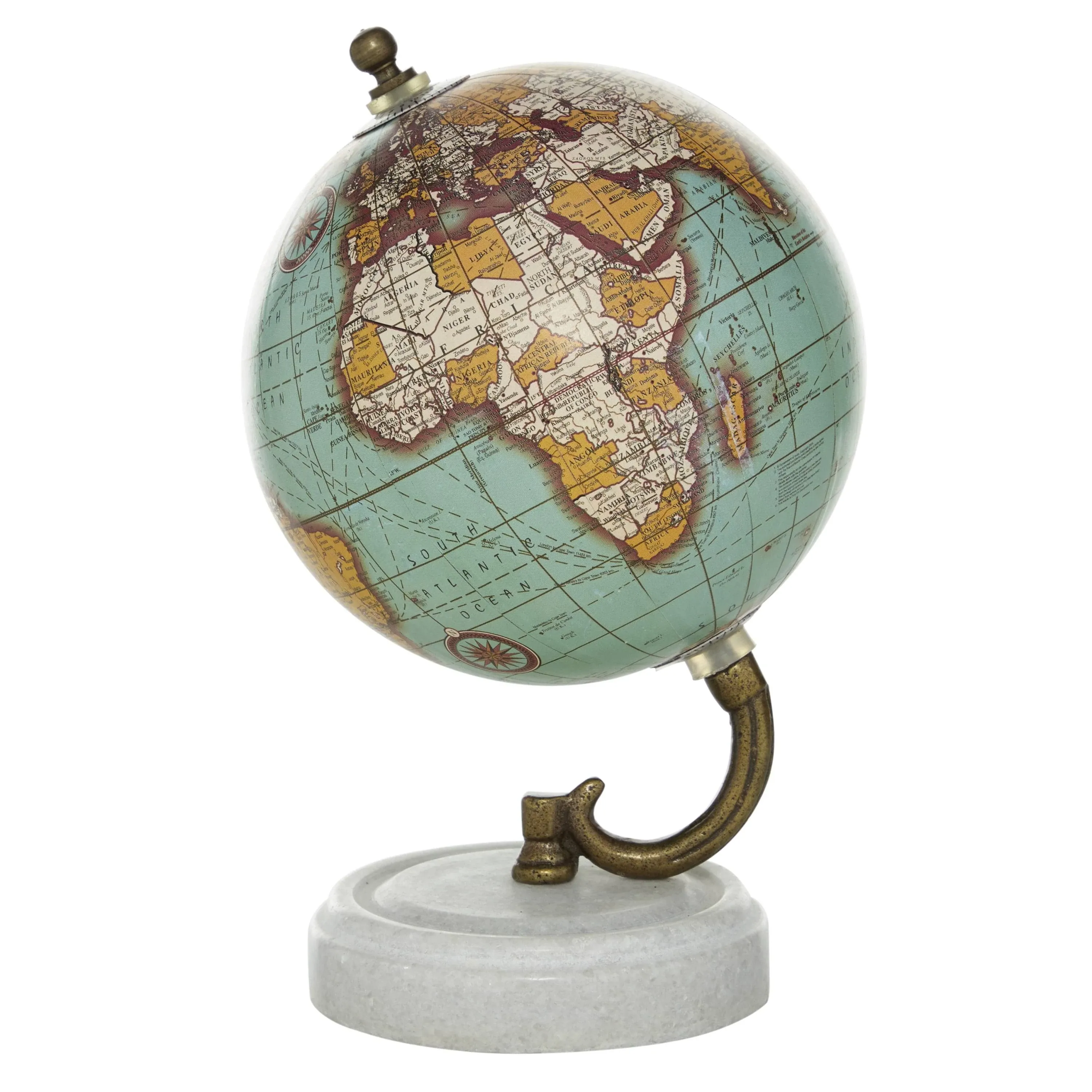 Studio 350 8 in. Teal Marble Decorative Globe with Marble Base