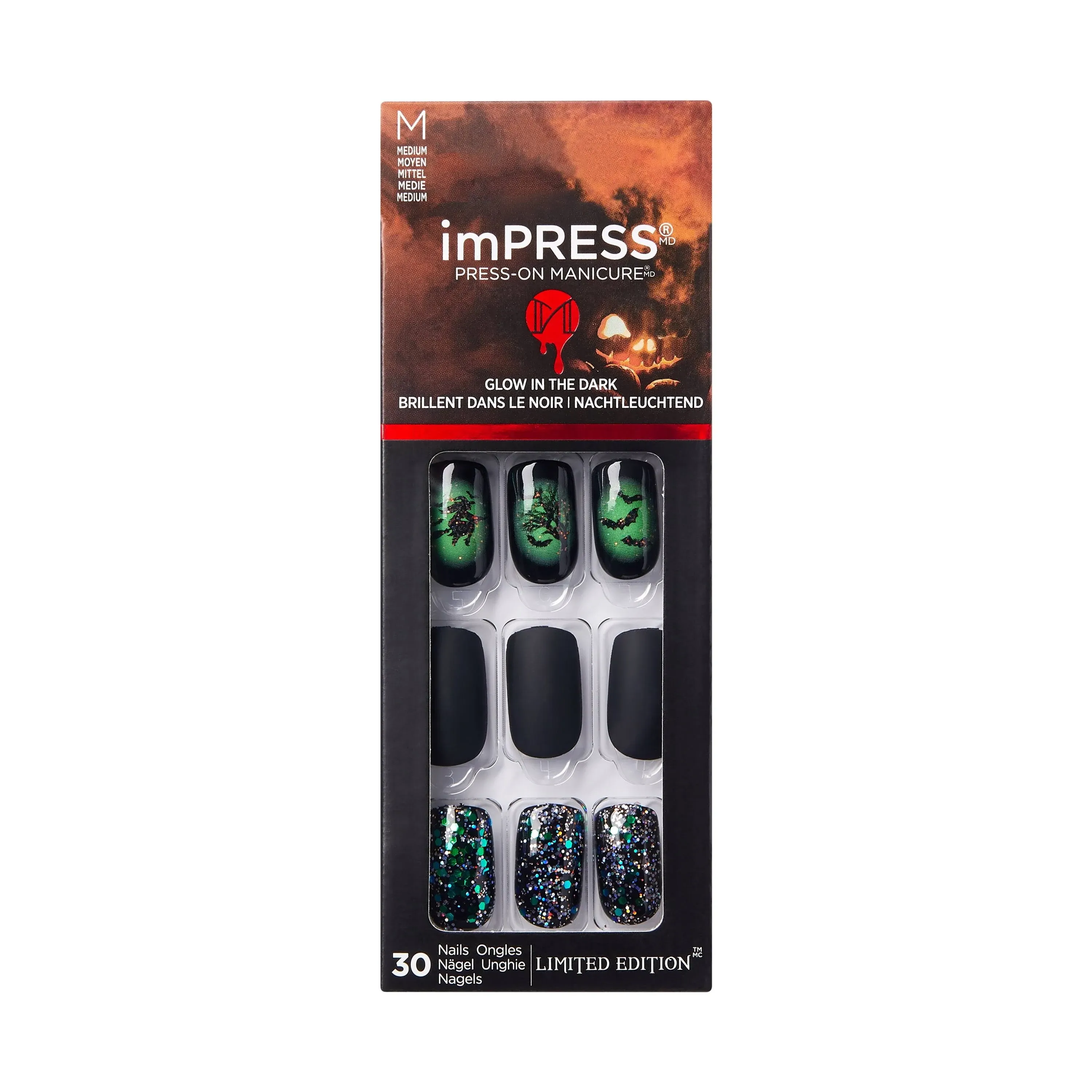 ImPress PressOn Manicure Nails Glow In The Dark Witchful Thinking 30 Ct Sealed