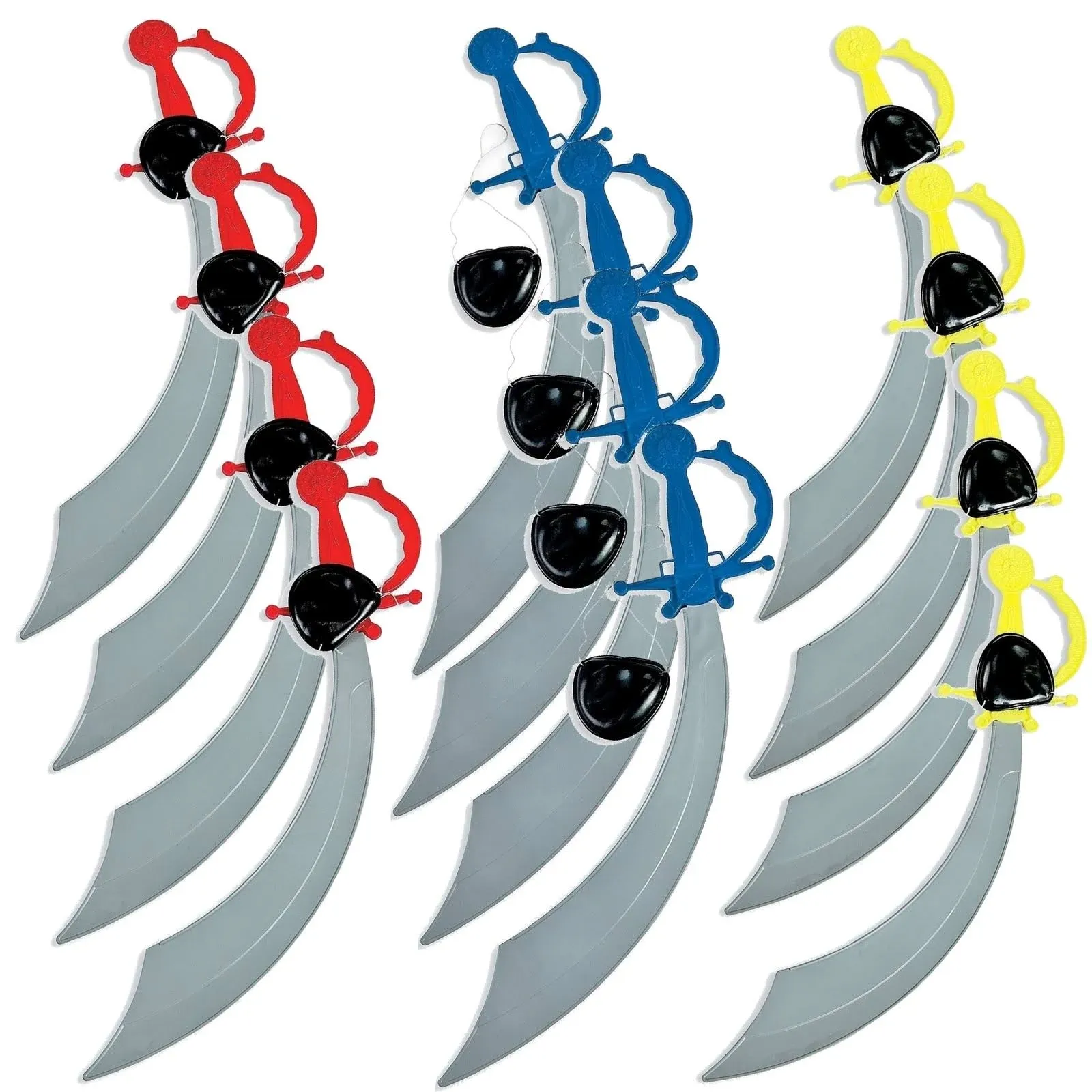 Pirate Swords with Eye Patch - Set of 12 Swords and 12 Patches - Pirate Party Supplies and Halloween Costume