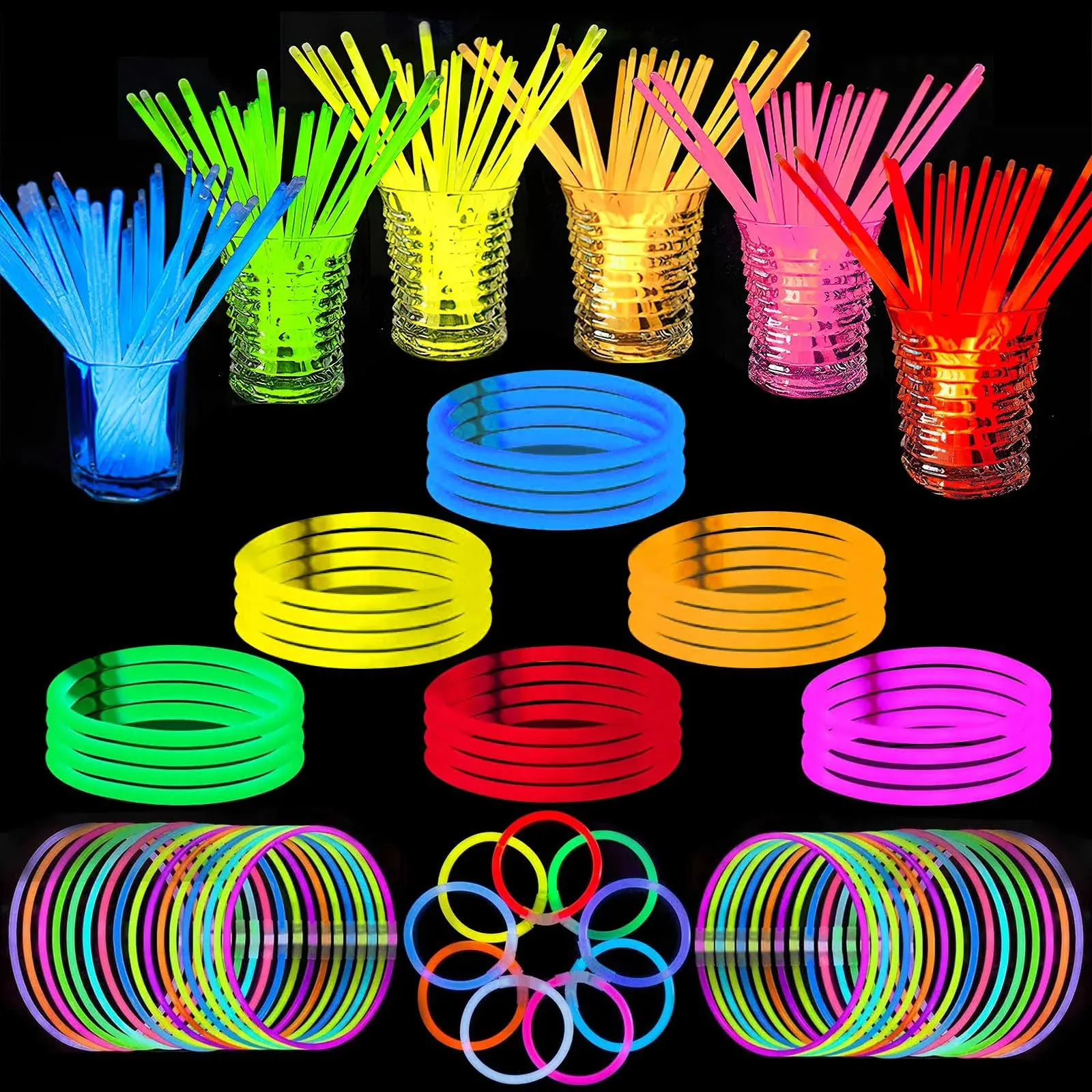 AMOR PRESENT 200PCS Glow Sticks, 8Inch Glow Stick Bracelets Necklaces Glow in the Dark Neon Halloween Party Favors Supplies