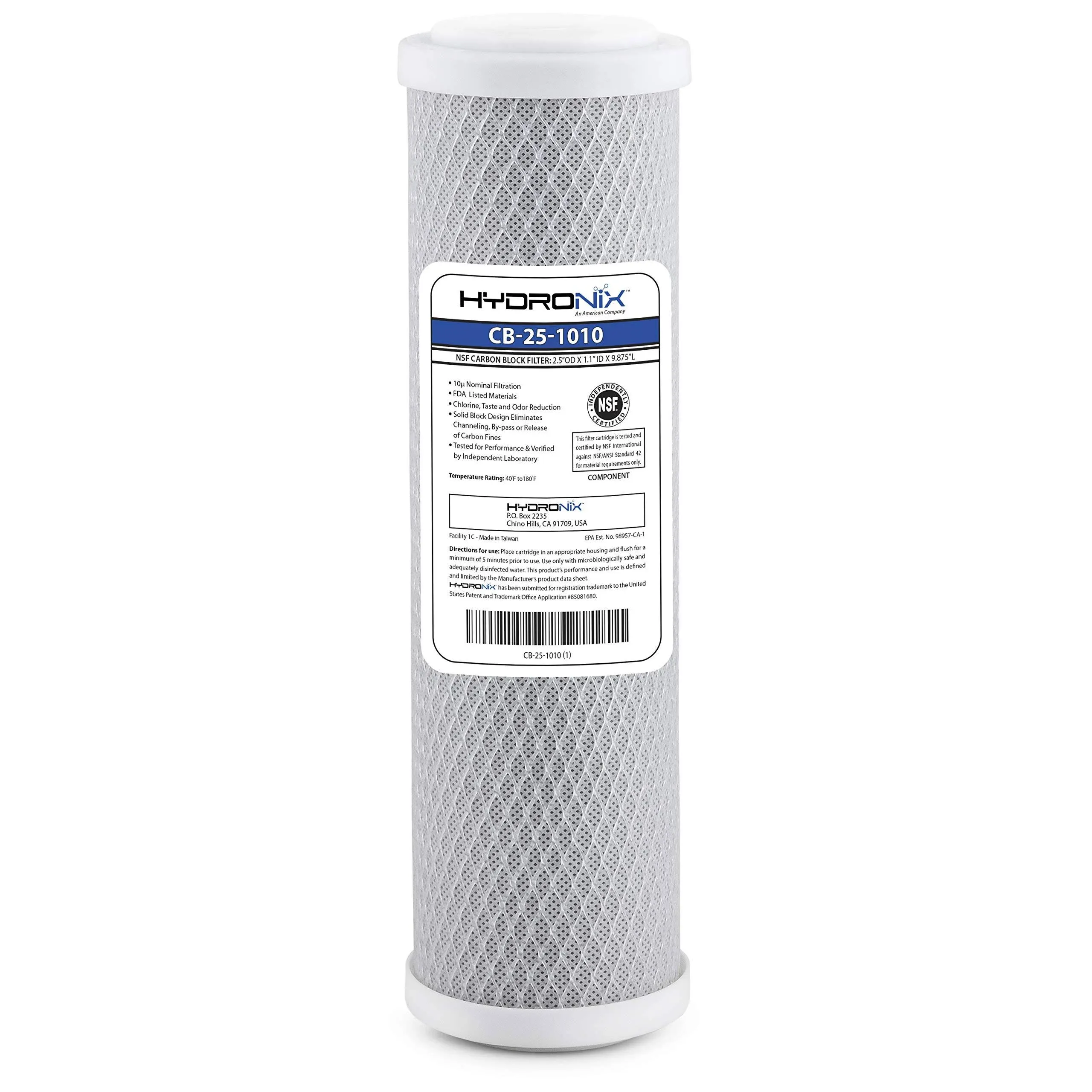 Hydronix CB-25-1010 Reverse Osmosis & Drinking Filter Systems NSF Coconut Carbon Block Water Filter 2.5 x 10-10 micron