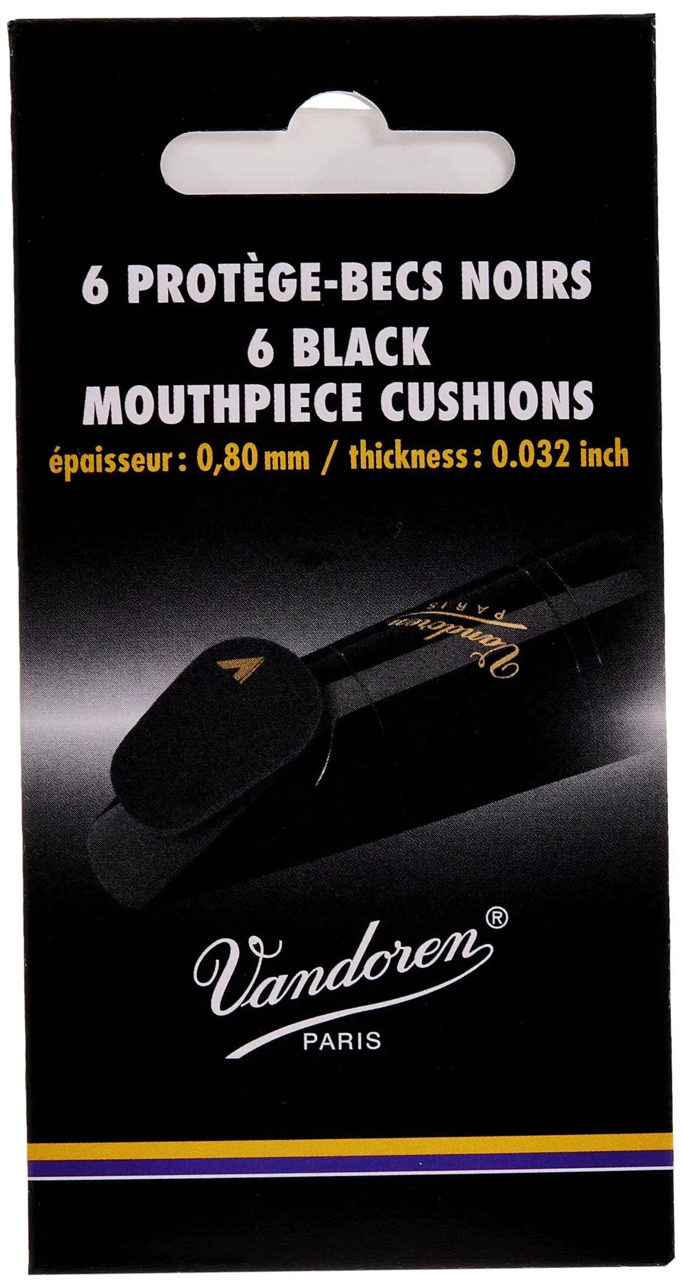 Vandoren VMCX6 Mouthpiece Cushions; Black; Thick; 0.80mm/.032"; Pack of 6