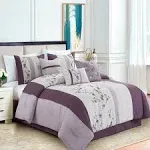 Chezmoi Collection Linnea 7-Piece Luxury Blue Cherry Blossom Floral Embroidery Bedding Comforter Set, King