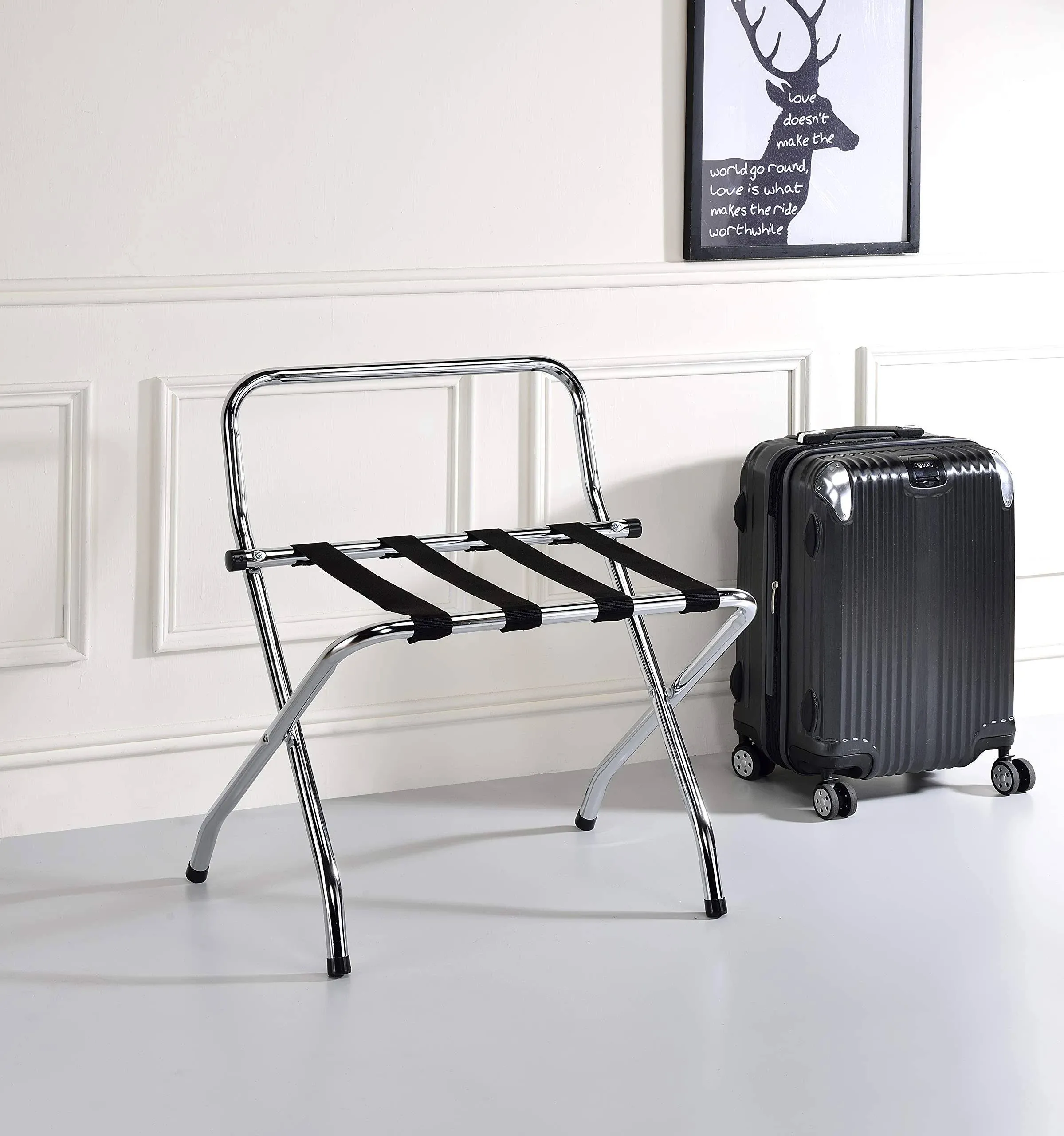 Kings Brand Chrome / Black Metal High Back Folding Luggage Rack