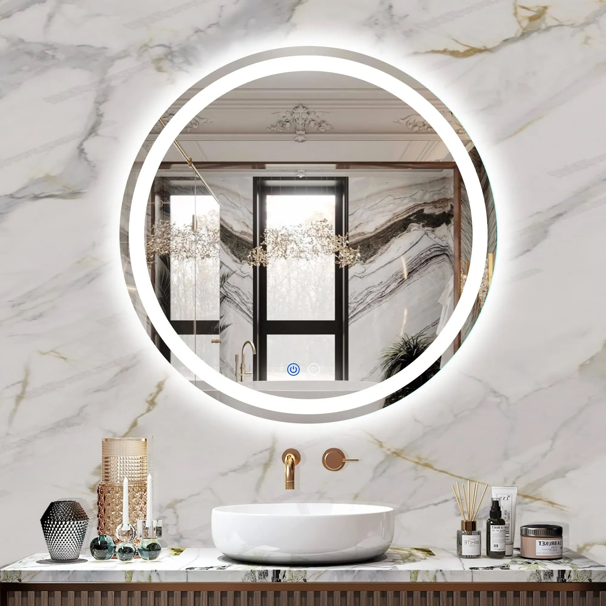 24" LED Bathroom Mirror Round Vanity Mirror, Anti-Fog, Dimmable, 3 Color Temperature, Memory Function Led Wall Mirror for Bathroom, Vanity, Shaving (Vertical/Horizontal)