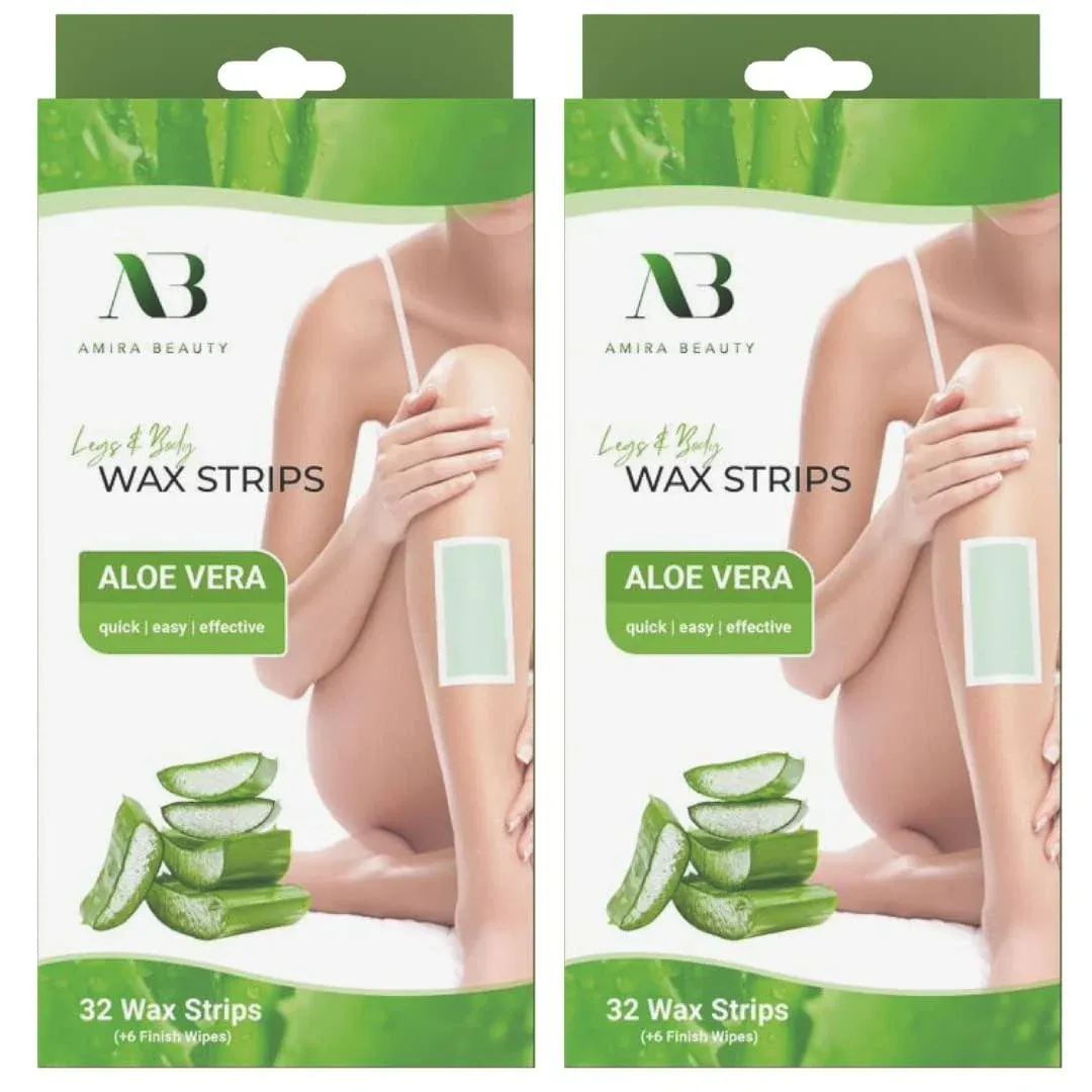 Amira Beauty Body Waxing Strips Aloe Vera Pre Applied Ready to Use 64 Count 