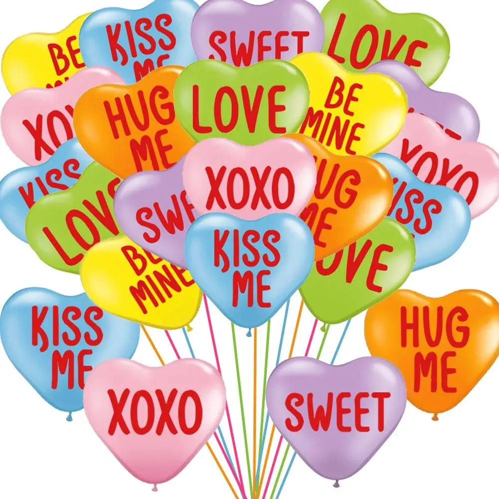 Valentines Day Candy Heart Balloons 12 Inch Heart Shaped Balloons XOXO Love 