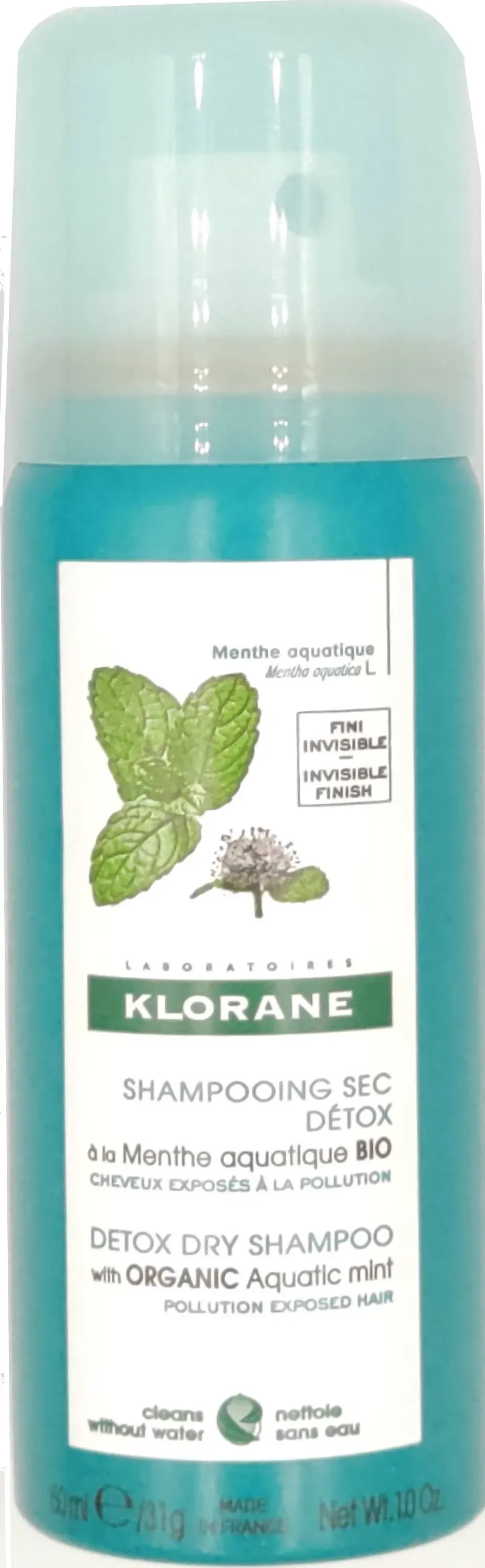 Klorane Detox Dry Shampoo with Aquatic Mint, All Hair Types, Invisible Finish, Cooling, Paraben & Sulfate-Free