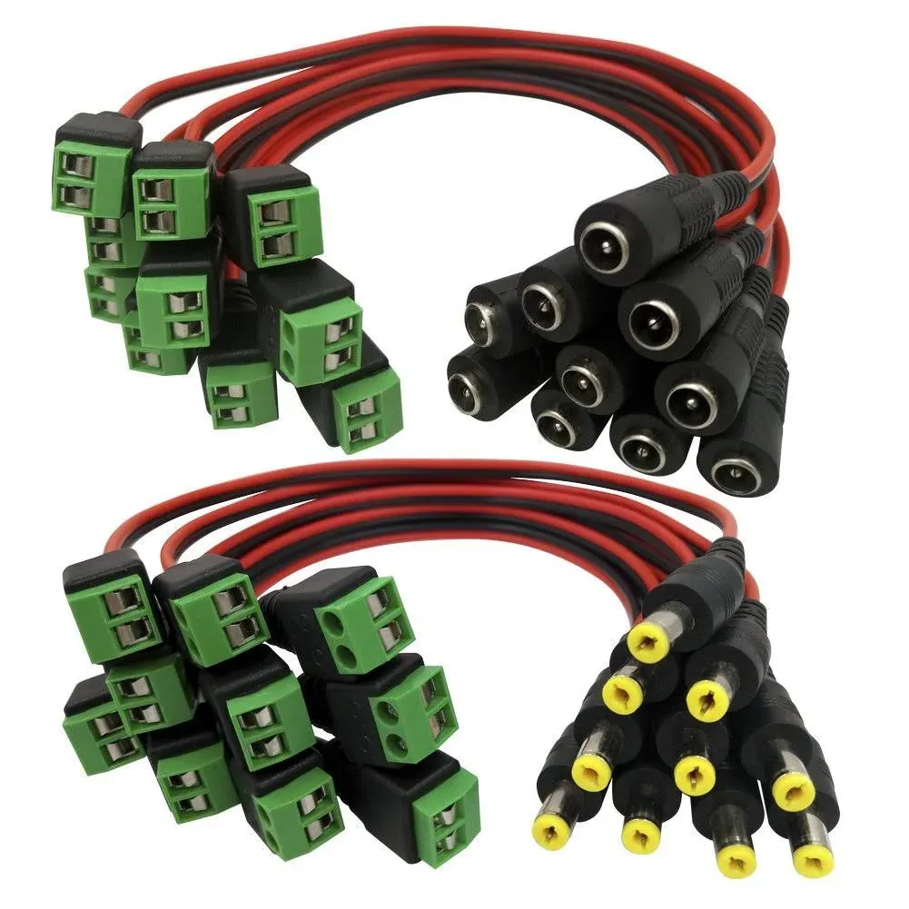 Igreeman 10 Pair Quick-Connect DC Power Pigtails - 18 AWG, 5A - Comes with Unique Terminal Jack Socket for Top-Notch Security Surveillance & Party Lighting - 2.1mm * 5.5mm Connectors