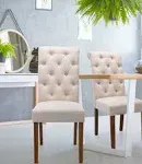 COLAMY Button Tufted Dining Chairs Set of 6, Accent Parsons Diner Chair Upholstered Fabric Dining Room Chairs Stylish Kitchen CH