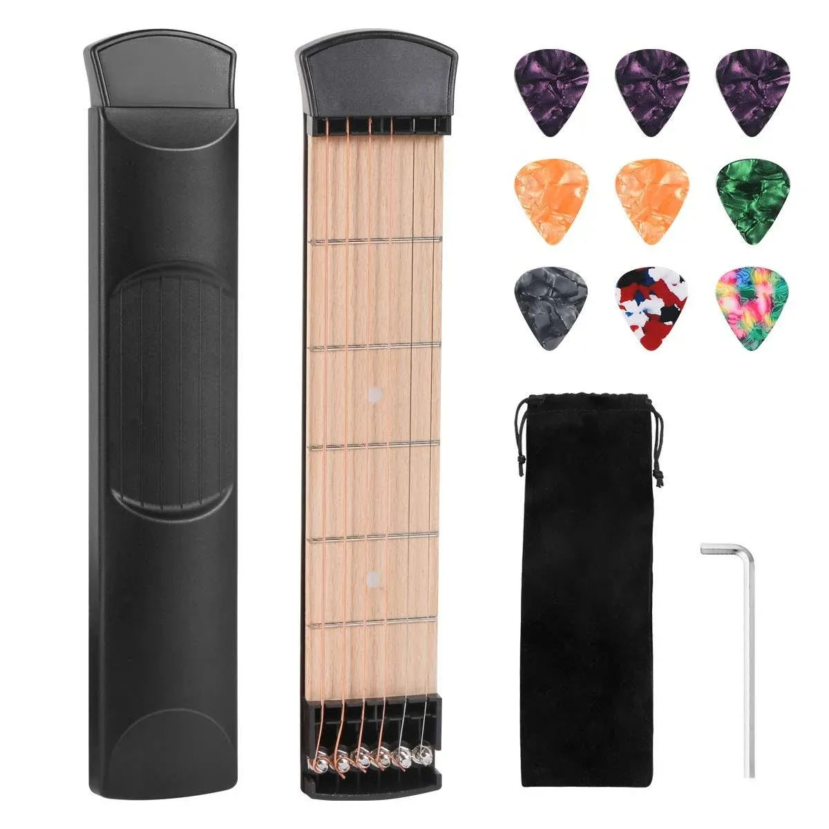 muslady Pocket Guitar Colorful Chord Trainer Guitar Trainer Guitar Practice Tool 6-String 6-Fret Model for Beginners