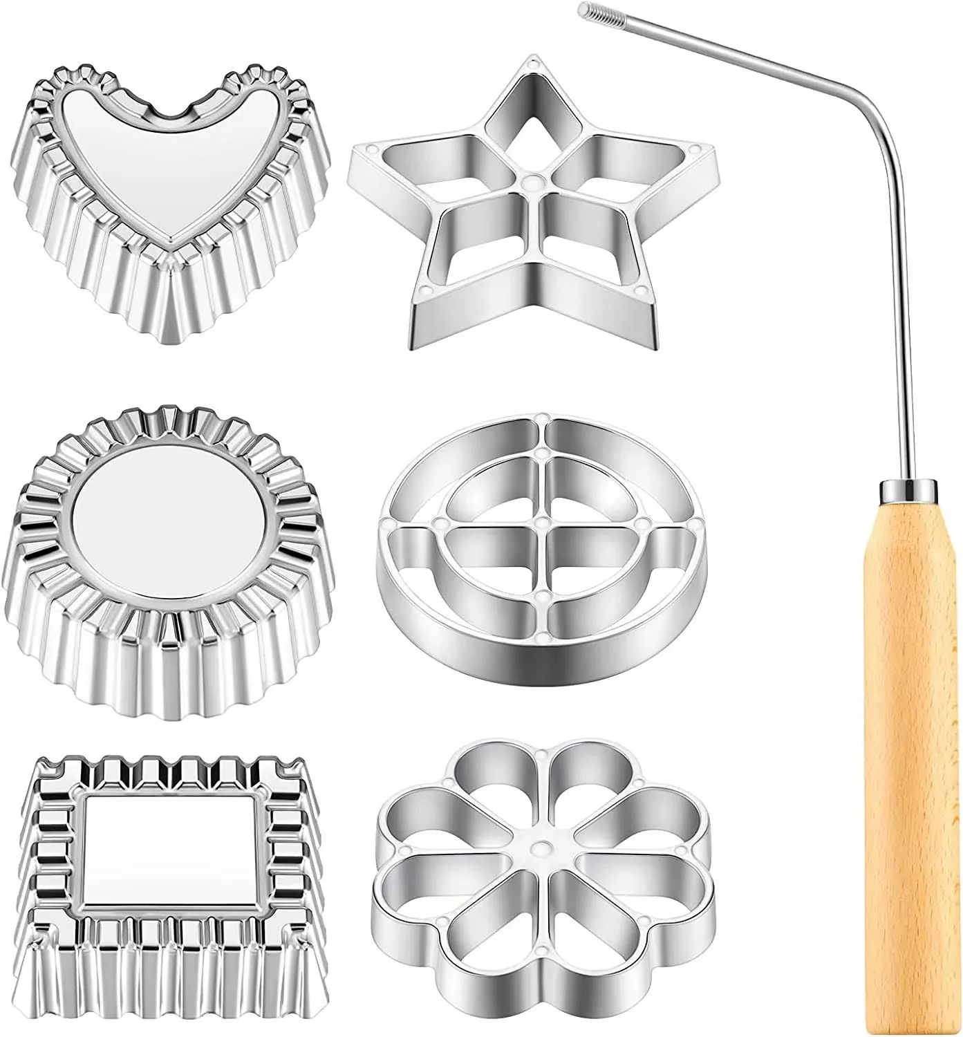 7 Pieces Rosettes Timbale Set, Rosette Iron Set with Handle, Lotus Flower Bunuelos Cookie Mold, Funnel Cake Maker Kit