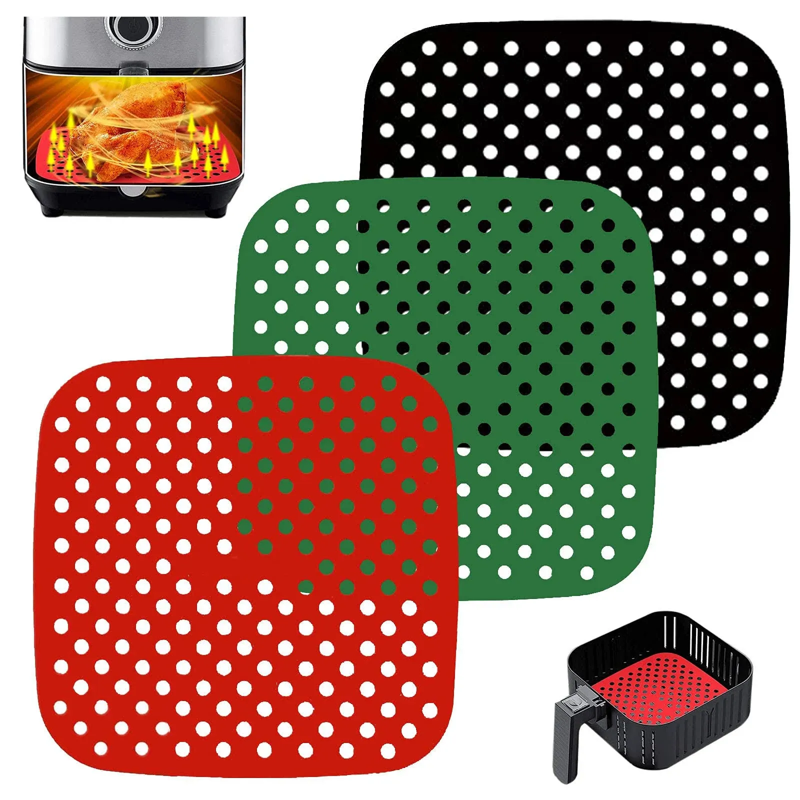 ONVIPSTOO 3 Pcs Reusable Air Fryer Liners,Square Air Fryer Silicone Liners for ...