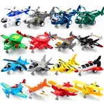 JOYIN 16 Pcs Pull Back Airplane Toys Boys Plane Playset Aircraft Including Helicopter Toys Jet Toys Fighter Jet Toys Bomber Toys Biplane Toy Gifts for