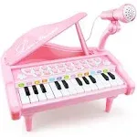 Love&Mini Piano Toy Keyboard for Kids Birthday Gift Age 1+ Pink 24 Keys Toddler Piano Music Toy Instruments with Microphone