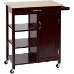 Wooden Rectangular Kitchen Cart with 1 Door and Open Compartments, Espresso Brown