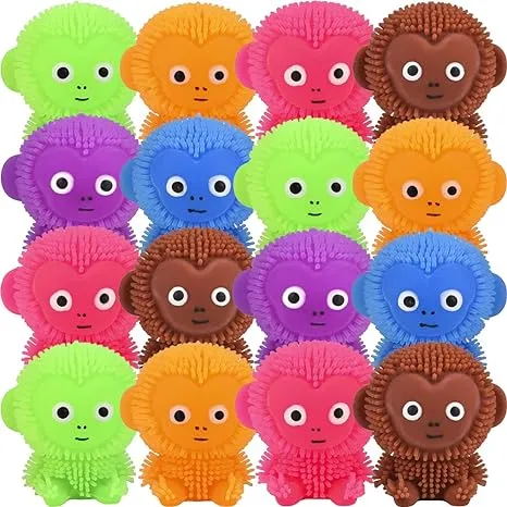 ArtCreativity Mini Puffer Monkeys, Set of 24, Monkey Squeeze Toys for Filling Ea