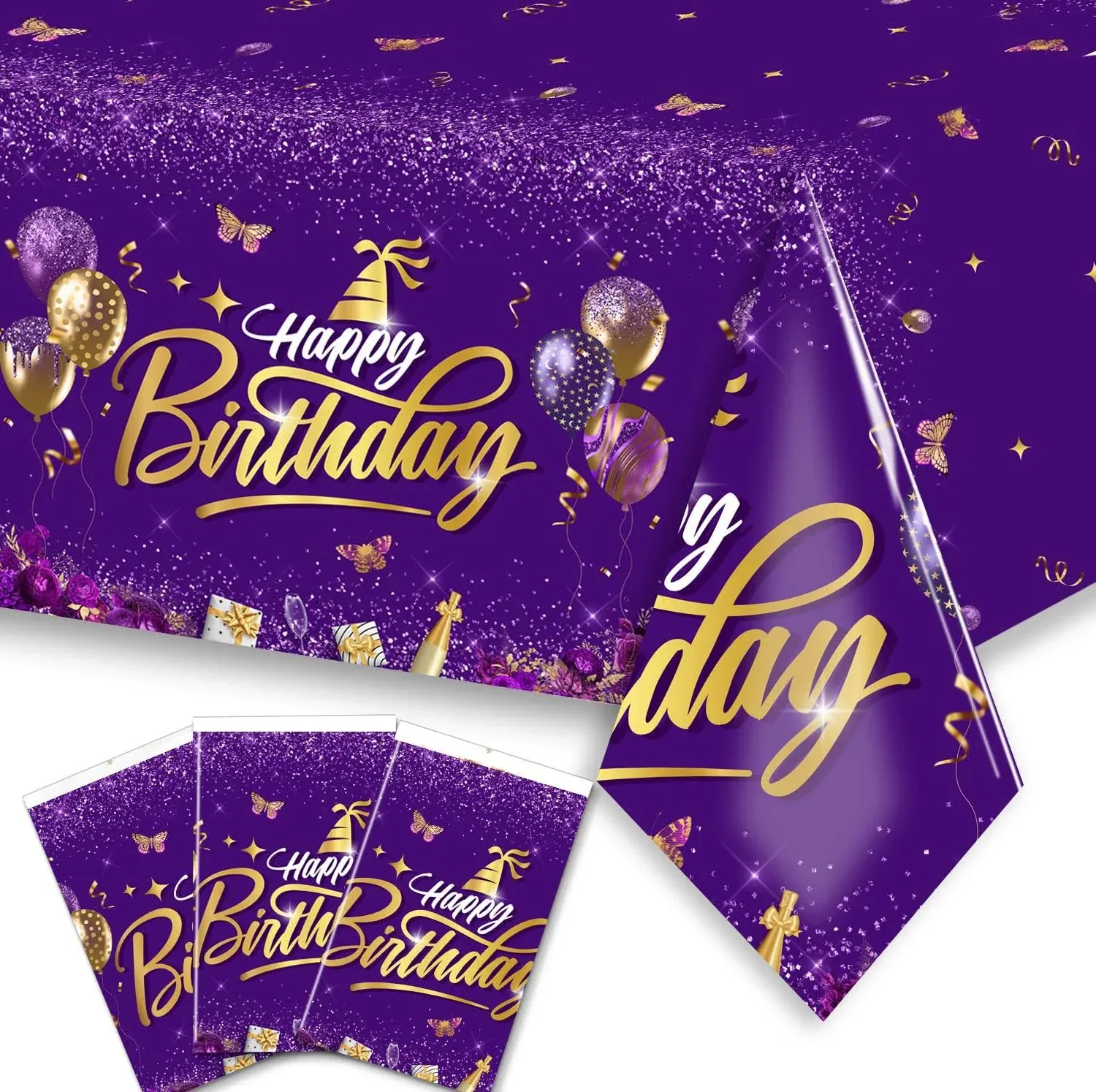 Happy Birthday Decorations-3pcs Birthday Tablecloth,Rectangle Plastic Disposable Birthday Table Covers Party Decoration for Men Women 90th 80th 70th 60th 50th 40th 30th Birthday