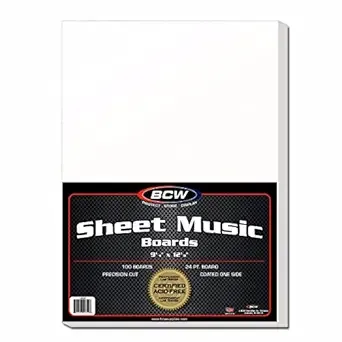 BCW Sheet Music Backing Boards | Certified Acid-Free | Heavy Cardstock | 9 1/4" x 12 1/8" | White | 100 Boards per Pack | Ideal for Protecting and Preserving Sheet Music