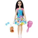 Barbie: My First Preschool Doll, Renee with 13.5-inch Soft Posable Body & Black Hair, Plush Squirrel & Accessories