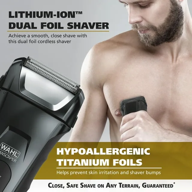 Wahl Manscaper Lithium-Ion Hypoallergenic Shaver with Flexible Titanium Foils to Prevent Skin Irritation and Shaver Bumps