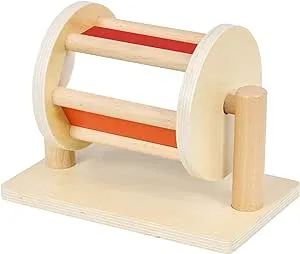 Montessori Spinning Drum Baby Toy for 6-12 Months Old, Tummy Time Toys, Wooden Spinning Rainbow BabyToys for Boy and Girls