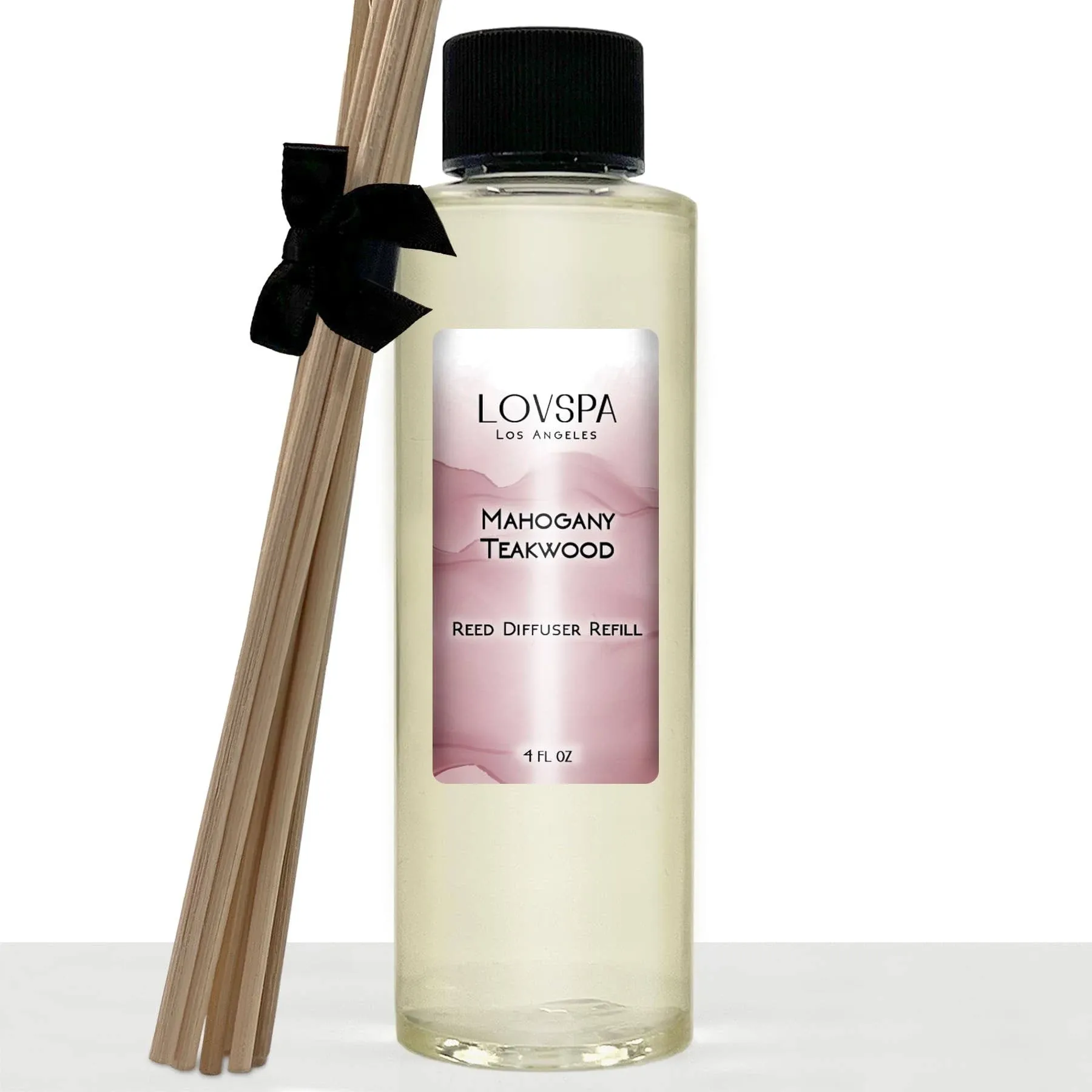 LOVSPA Mahogany Teakwood Reed Diffuser Oil Refill with Replacement Reed Sticks | Rich Mahogany, Teakwood, Cardamom, Geranium & Amber | Scent for Kitchen or Bathroom, 4 oz | Made in The USA