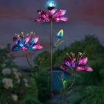 Exhart Flower Wind Spinner Garden Stake with Two Metallic Flowers 20 by 47 Inches Metal