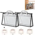 fazhongfa 2PCS Dust Bags for Handbags Clear Purse Storage Organizer Non-Woven Hanging Bag Closet with Zipper and Handle (Small, Light Grey)