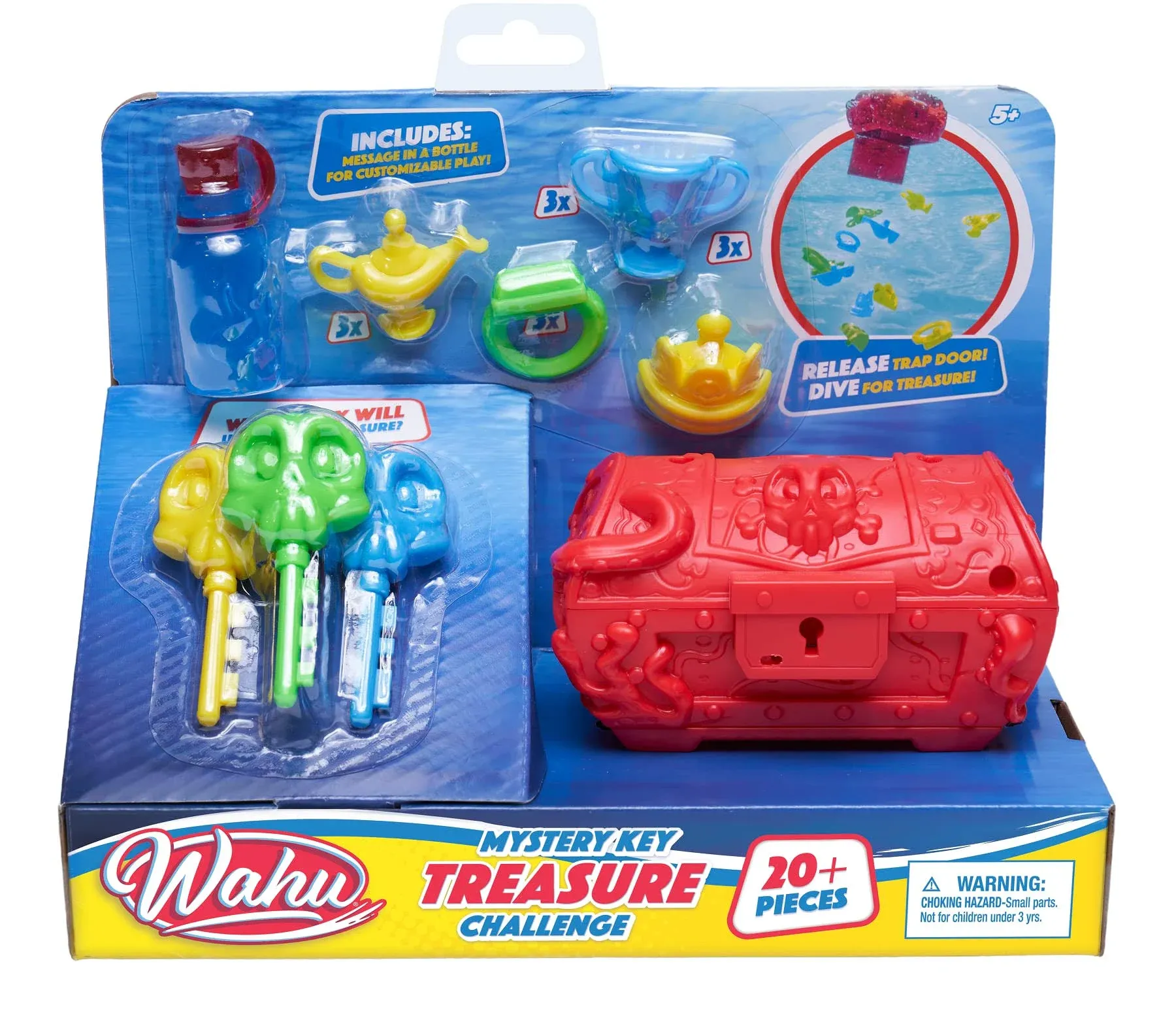 Wahu Mystery Key Treasure Challenge Pool Diving Toy Set for Kids Ages 5+, Underwater Treasure Chest and Key Diving Search Game for Pool