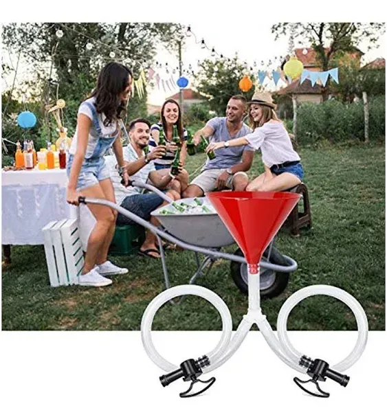 Farielyn-X Beer Bong Funnel with Valve - Newest Valve Design Extra Long 2.5 feet (30 inch) Kink Free Tube & Leakproof Easy Valve Premium Funnel for Beer Drinking Games, College Parties(Double Header)