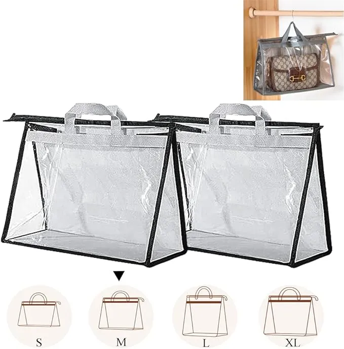 fazhongfa 2PCS Dust Bags for Handbags Clear Purse Storage Organizer Non-Woven Hanging Bag Closet with Zipper and Handle (Medium, Light Grey)