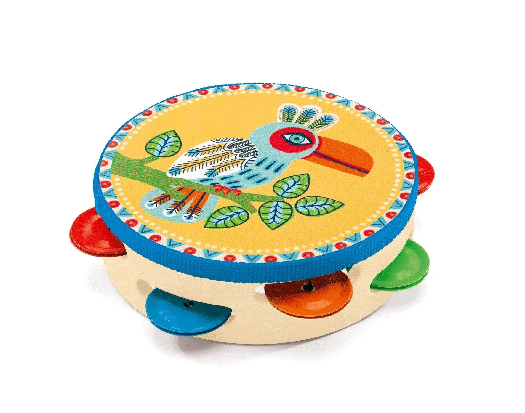 DJECO Animambo Tambourine Music Instrument - Colorful Toucan Design Toddler Educational Musical Toy for Listening, Creativity, Motor Skills & Coordination - Baby Toys for Girls & Boys, 18 Months+