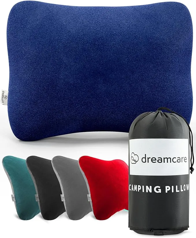 DREAMCARE Camping Pillow, Memory Foam Travel Pillow, Camping Accessories - Small Pillow Camping Essentials Camping Pillows for Sleeping, Backpacking Pillow, Travel Pillows for Sleeping (Medium,Blue)