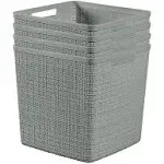 Curver Jute Decorative Plastic Organization and Storage Basket Perfect Bins for Home Office, Closet Shelves, Kitchen Pantry and All Bedroom