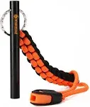 Fire Starter Survival Tool - Flint and Steel Fire Starter with Paracord, Emergency Whistle, Tinder and Waterproof Container to Start Campfires in Wilderness - Essential Hiking Gear