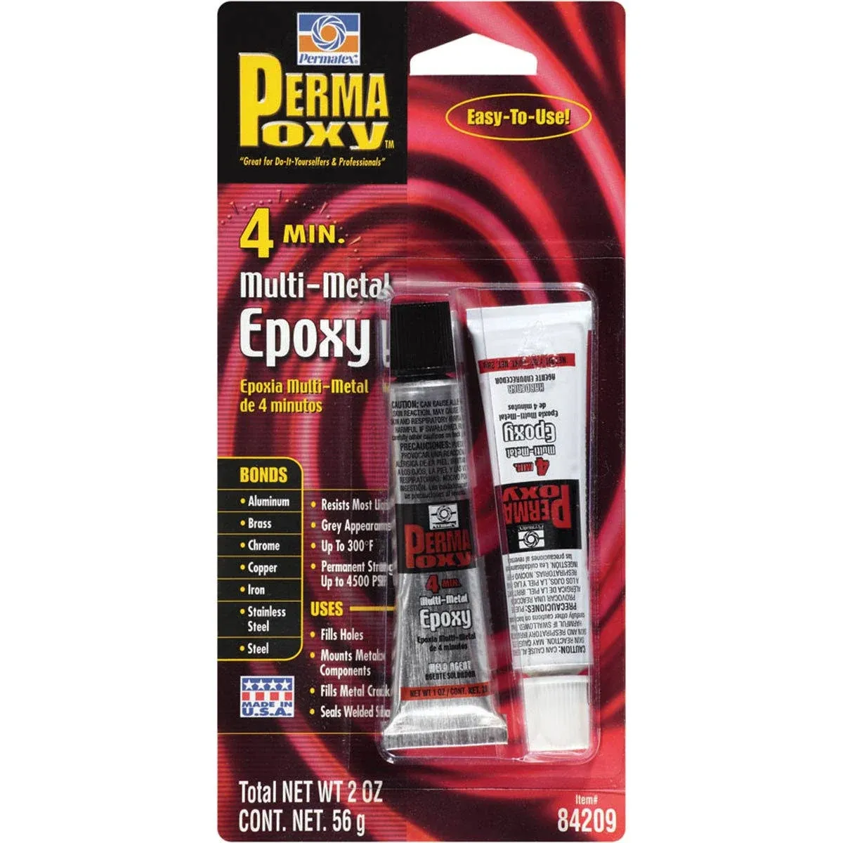 Permatex 84209 PermaPoxy 4 Minute Multi-Metal Epoxy, Two 1 oz. Tubes , Grey