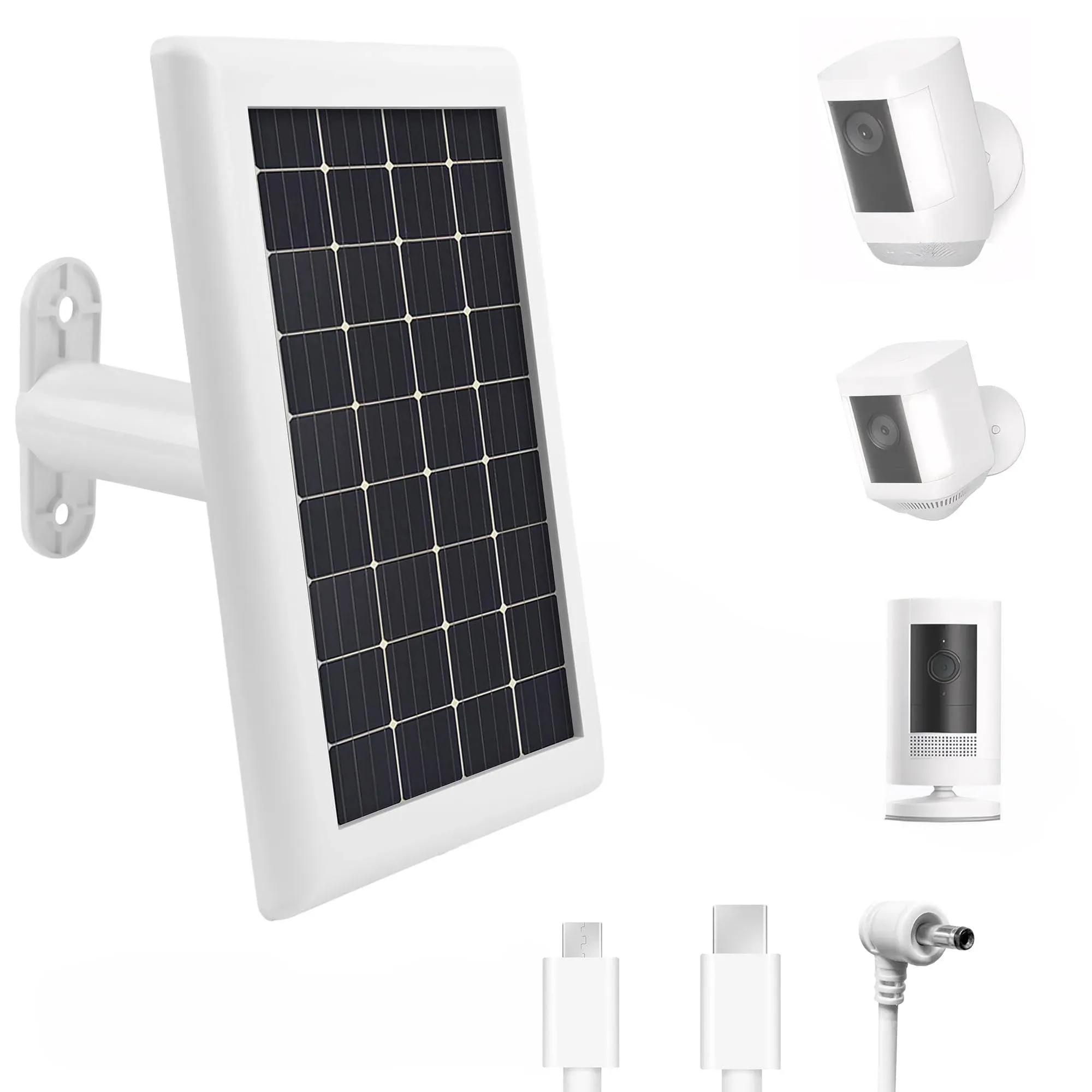 Solar Panel Charger for Ring Camera Battery,Compatible with Ring Spotlight Cam/Stick Up Cam, Outdoor Use White ，5m Cable