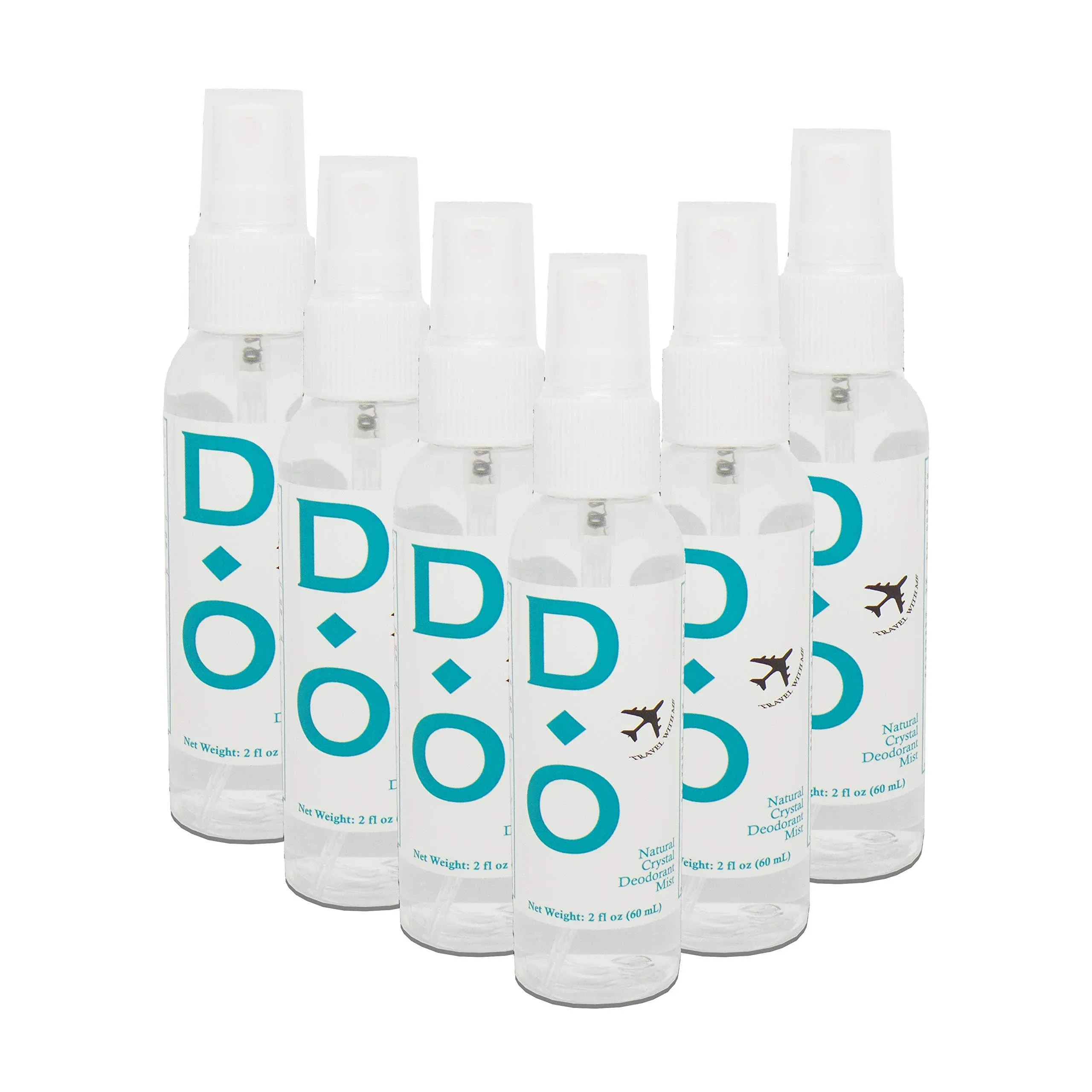 D-O 100% Natural, Crystal Deodorant Mist - Mini Travel Size, 2 Floz, No Aluminum Chlorohydrate, Parabens, Propyls, or Other Chemicals (6 Pack)