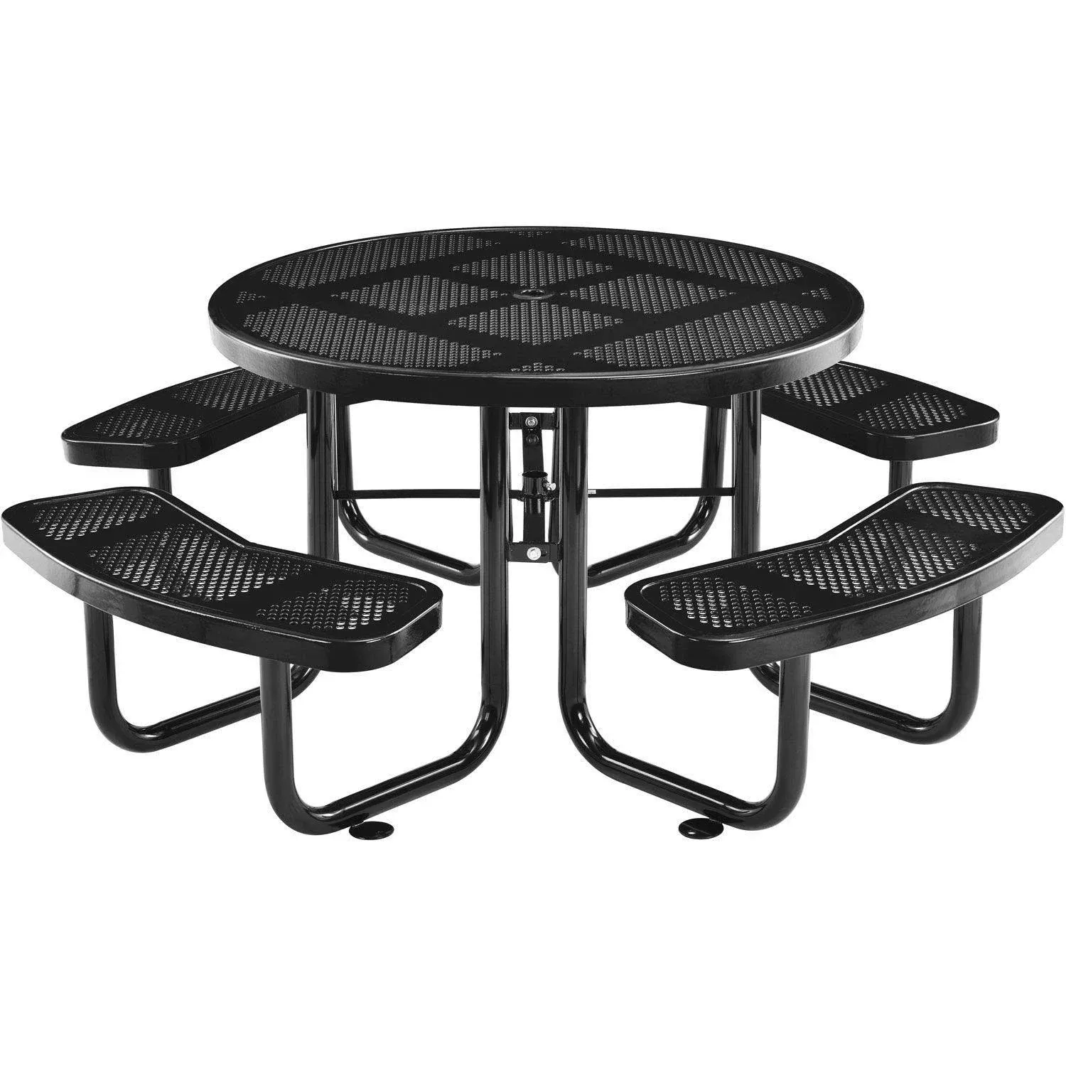 Global Industrial 262078BK 46" Round Picnic Table, Perforated Metal, Black