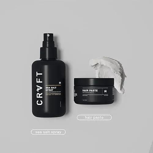 CRVFT Hair Paste 2oz + Sea Salt Spray 6oz Men's Bundle - Medium + Light Hold ...